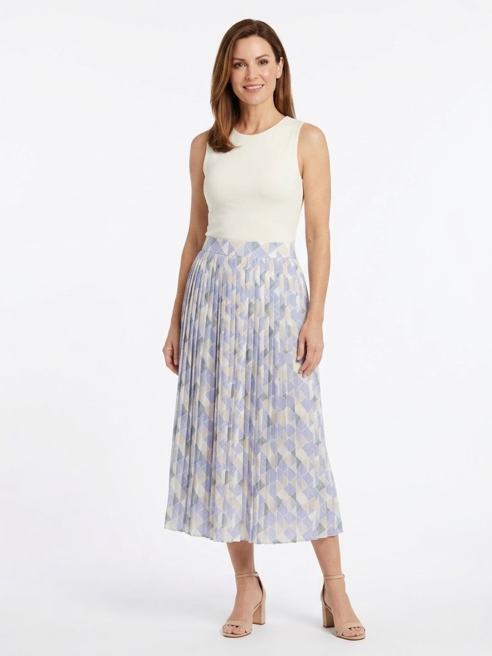 BaeVely Blue Geometric Pleated Midi Skirt NWT Red Dress Boutique Size L